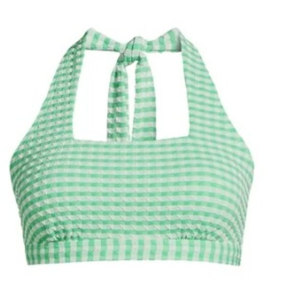 Lands' End Gingham Square Neck Halter Bikini Swim top - Size: Small Long - NWT - Picture 8 of 10